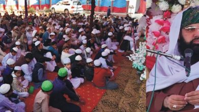 Pir Dr Sultan Al arfeen Saddique addresses at millad function at Islamic Uni, Sahot
