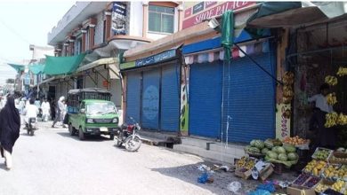 Kahuta; Traders in Kahuta observe shutter down strike in a protest against budget tax announcement