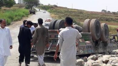 Bewal; Truck loaded with cement falls in to steep ditch near village Thuthi