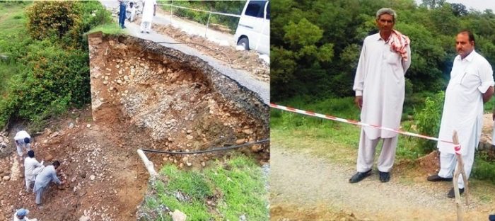 Kahuta; Repair work starts on Moawara bridge which was damaged by landslide