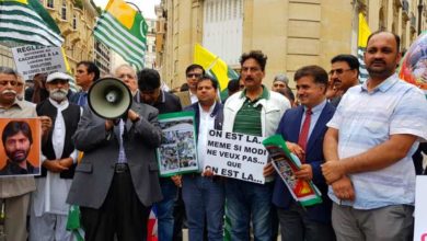 France; Protest held in front of India high commission in Paris against Indian brutality in occupied Kashmir France; Protest held in front of India high commission in Paris against Indian brutality in occupied Kashmir