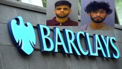 London; Two Barclays Bank trainee cashiers from Slough, Waseem Ahmed and Hodaif Nadeem have been jailed for a total of eight years for raiding accounts of the dead London; Two Barclays Bank trainee cashiers from Slough, Waseem Ahmed and Hodaif Nadeem have been jailed for a total of eight years for raiding accounts of the dead