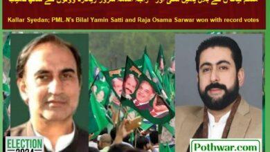 Kallar Syedan; PML-N’s Bilal Yamin Satti and Raja Osama Sarwar won with record votes