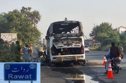 Rawat: Passenger Bus Catches Fire on Rawat GT Road; All Passengers Safe