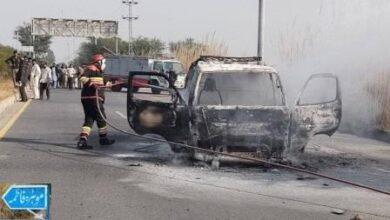 Gujar Khan: Passenger Van Catches Fire on Mandra–Chakwal Road; All Passengers Miraculously Safe